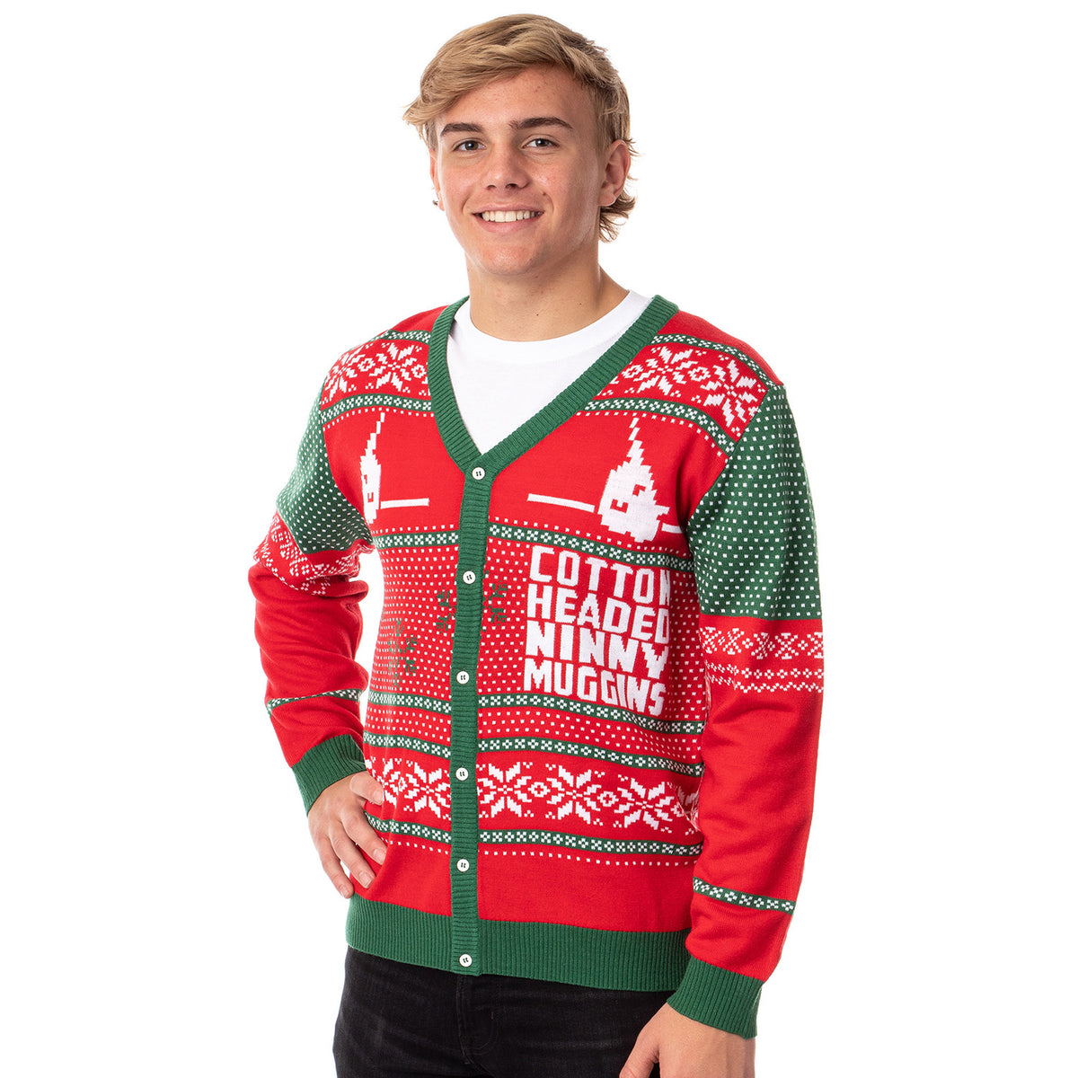 ELF The Movie Men's Cotton Headed Ninny Muggins Ugly Sweater for Christmas