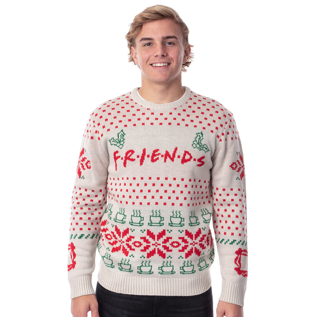 Friends TV Series Men's Logo and Coffee Mugs Ugly Holiday Christmas Sweater