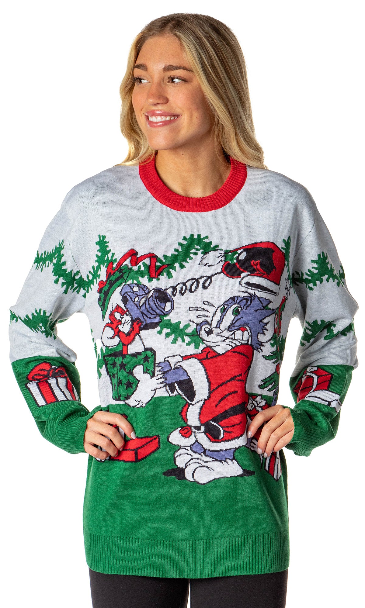 Tom And Jerry Men's Surprise Christmas Present Ugly Sweater Knit Pullover