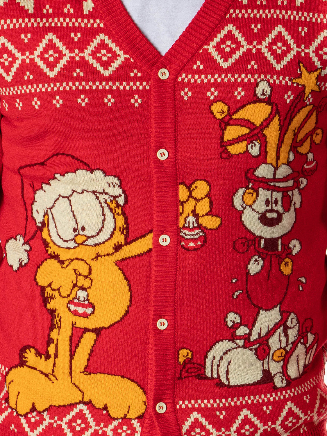 Garfield Men's Odie and Garfield Ugly Sweater Button-Up Knit Cardigan
