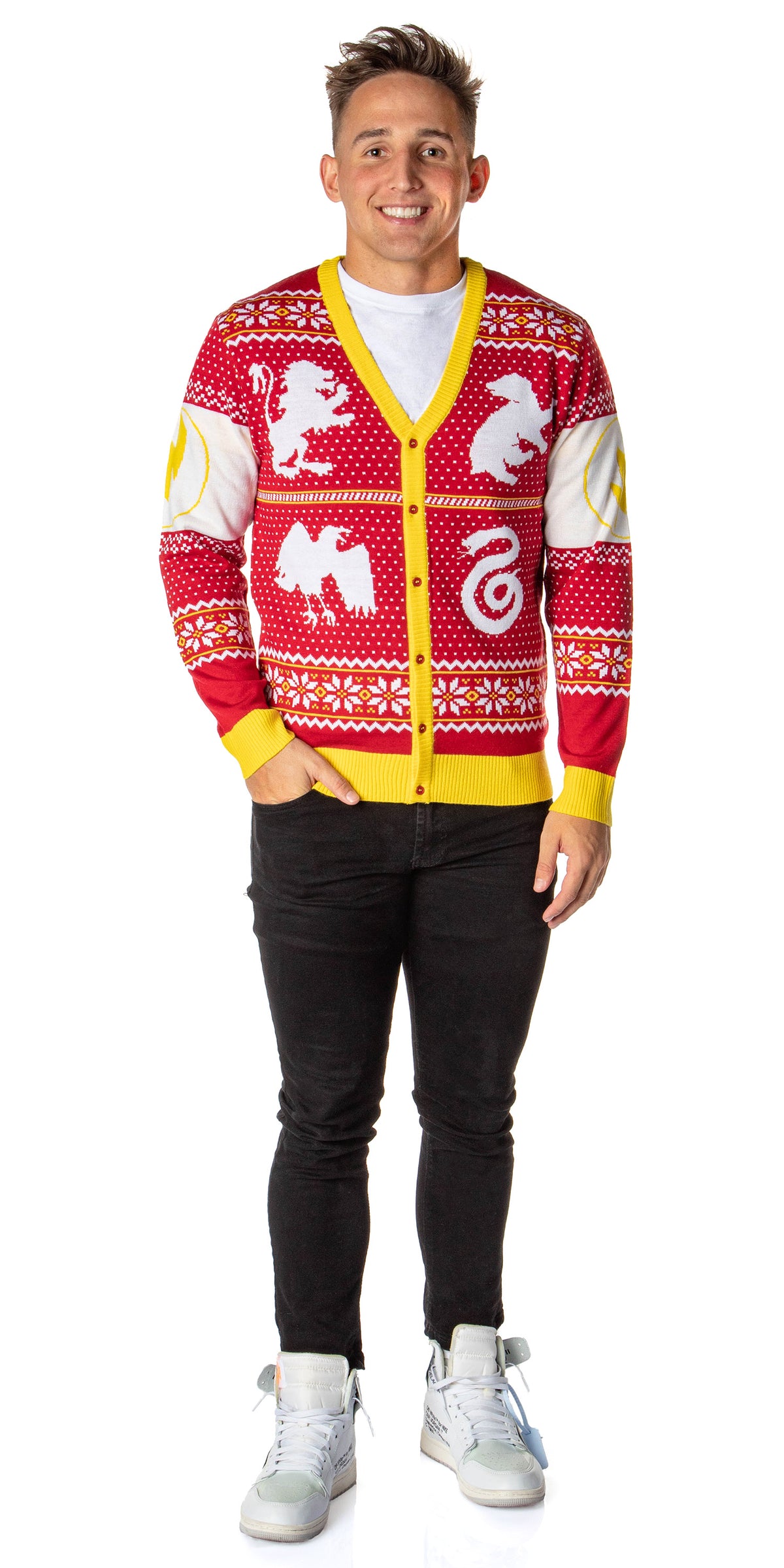 Harry Potter Men's Hogwarts Houses Ugly Sweater for Christmas Cardigan