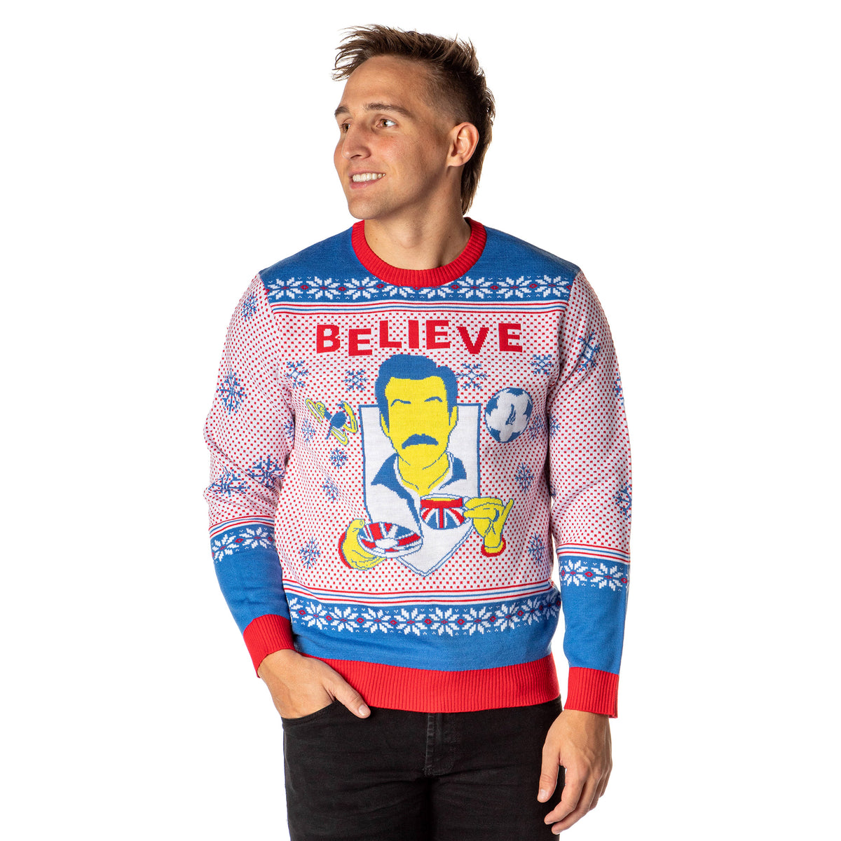 Ted Lasso Men's Believe Fair Isle Ugly Sweater for Christmas Knit Pullover