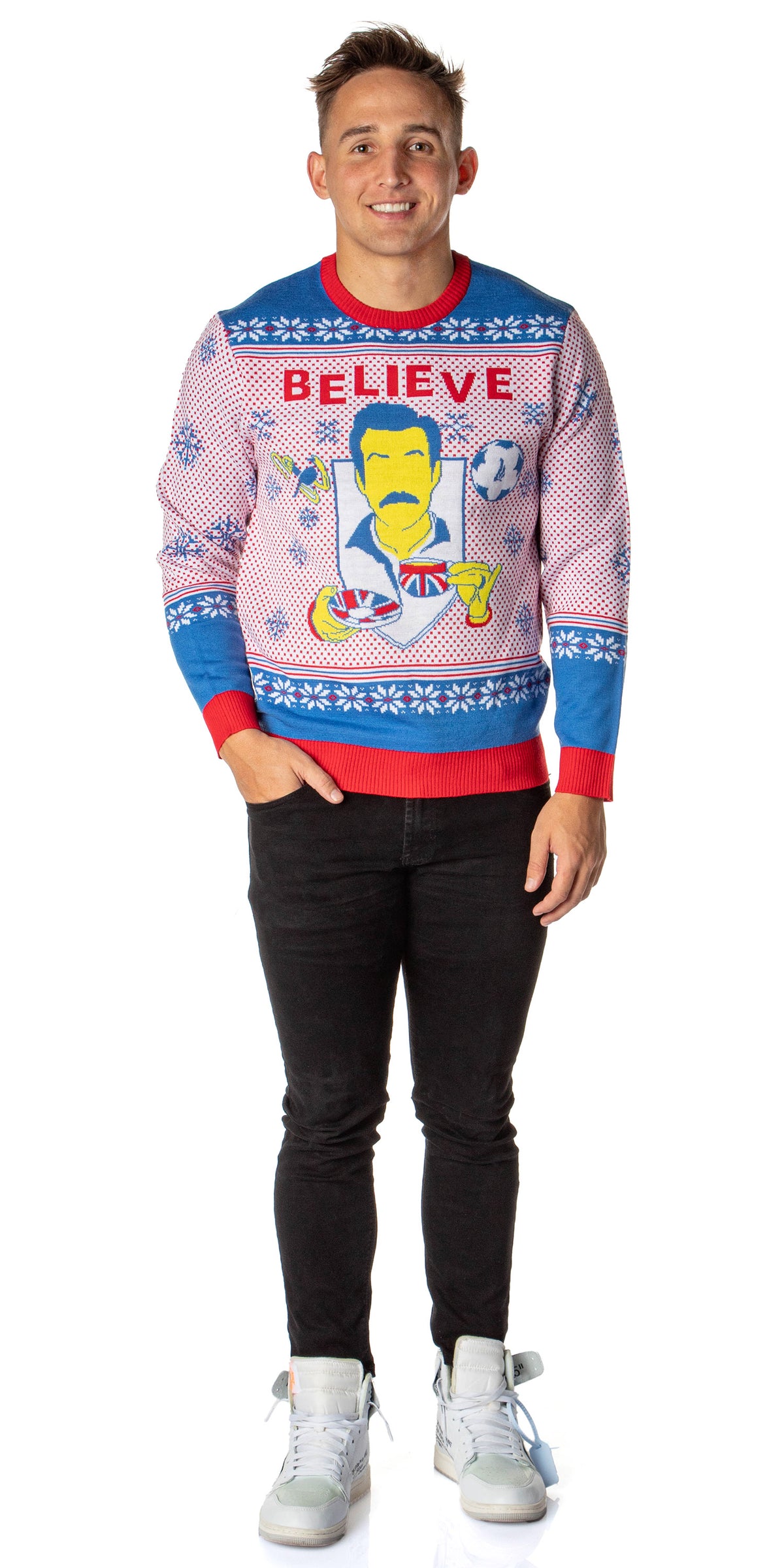Ted Lasso Men's Believe Fair Isle Ugly Sweater for Christmas Knit Pullover