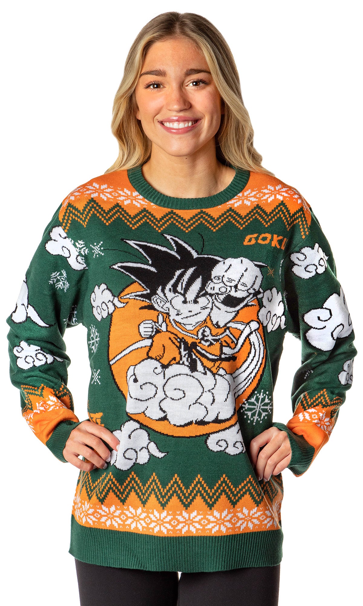 Dragon Ball Z Men's Kid Goku On Cloud Nimbus Ugly Sweater for Christmas Pullover