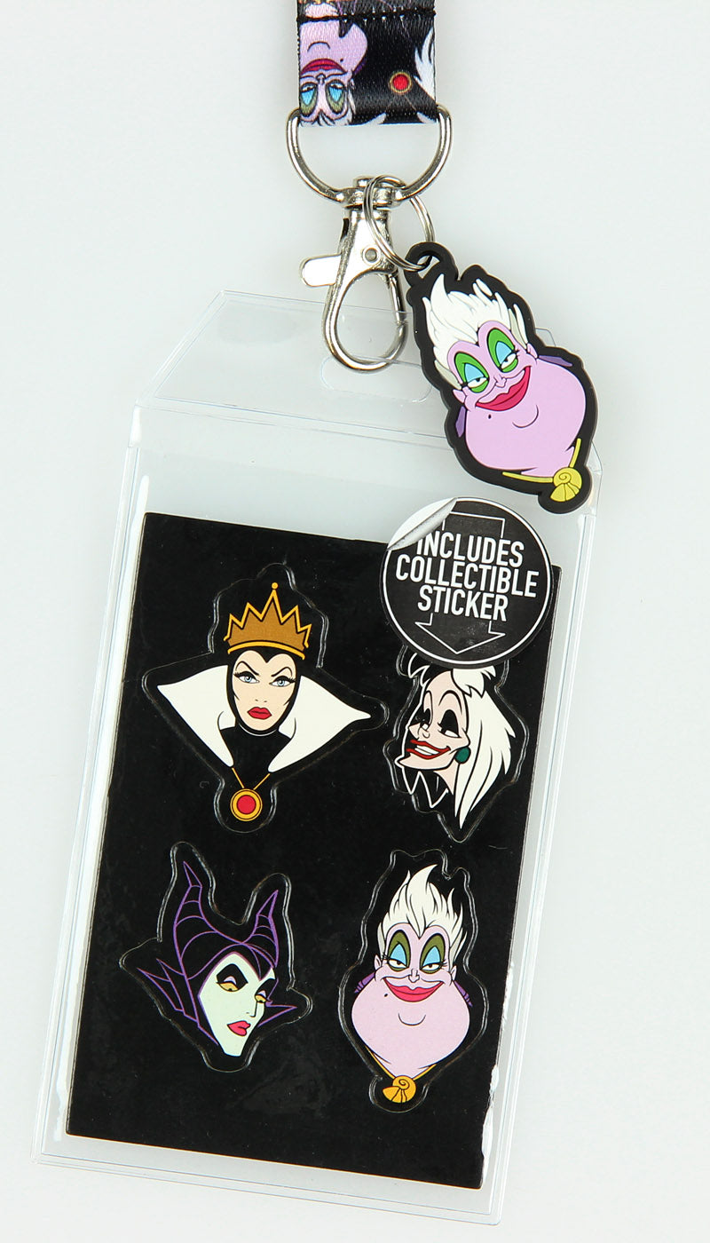 Disney Villains Line Up Collage Lanyard with ID Holder and Ursula Charm