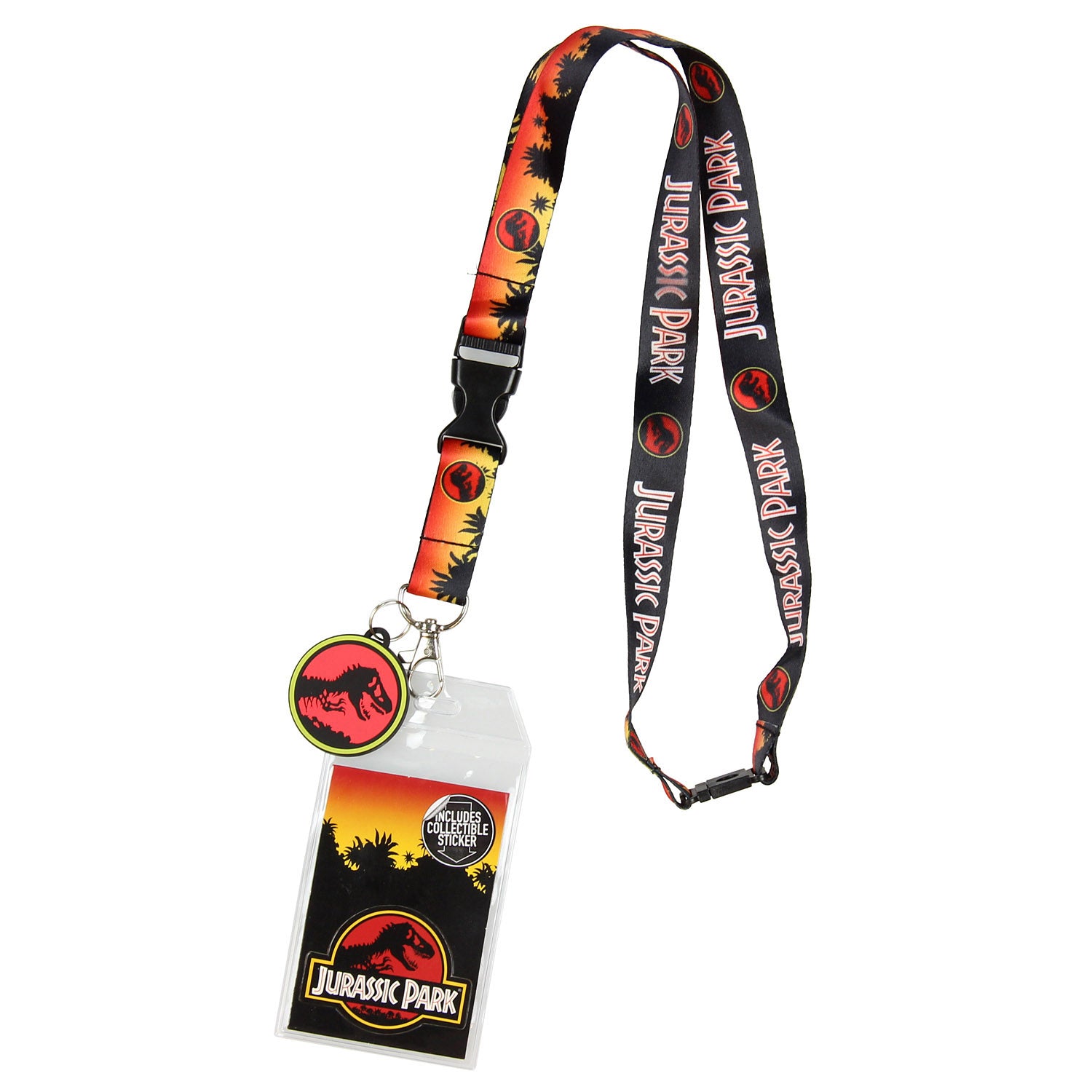 Jurassic Park Logo Lanyard Keychain ID Holder Logo Charm and Sticker