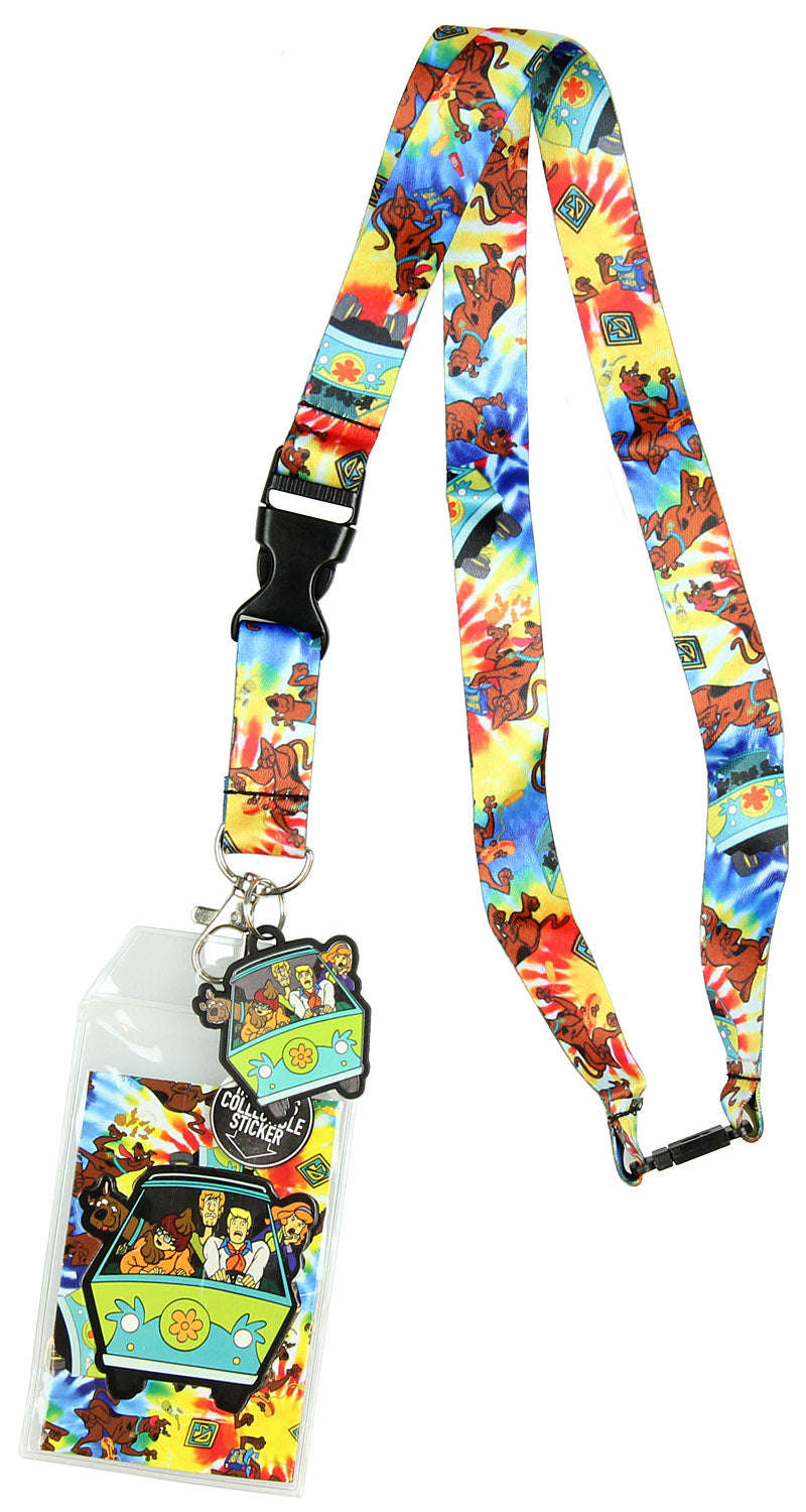 Scooby Doo Tie Dye Lanyard Keychain ID Holder Mystery Machine Charm and Sticker