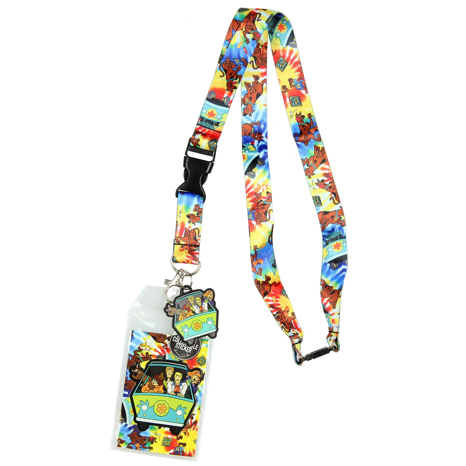 Scooby Doo Tie Dye Lanyard Keychain ID Holder Mystery Machine Charm and Sticker