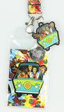 Scooby Doo Tie Dye Lanyard Keychain ID Holder Mystery Machine Rubber Charm and Sticker