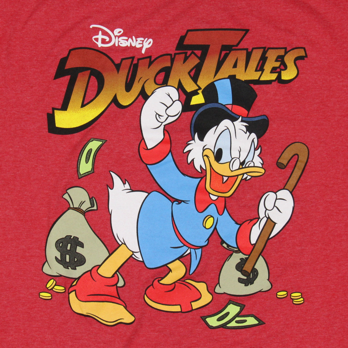Disney Men's DuckTales Scrooge McDuck Money Bags Red Heather T-Shirt