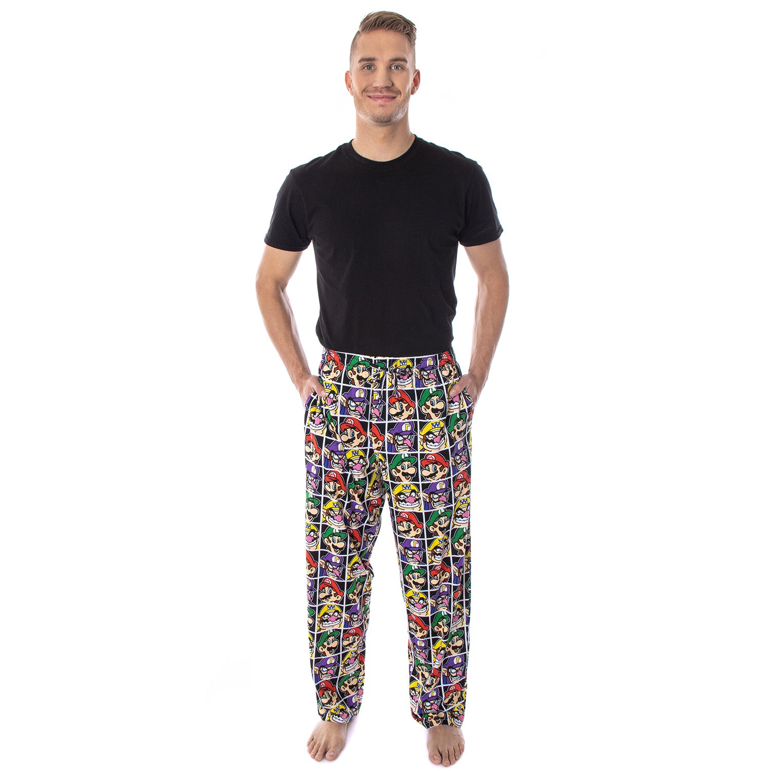 Nintendo Pajamas Men's Mario and Villains Men's Grid Pajama Pants