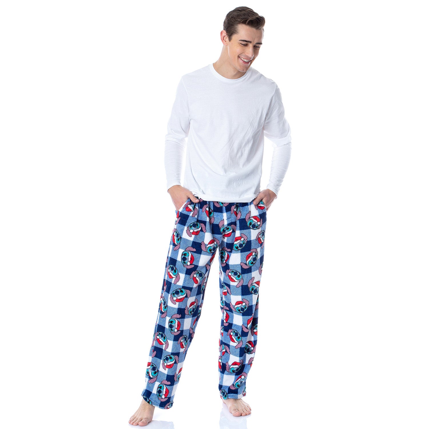 Disney Adult Lilo & Stitch Christmas Santa Hat Soft Fleece Pajama Pants