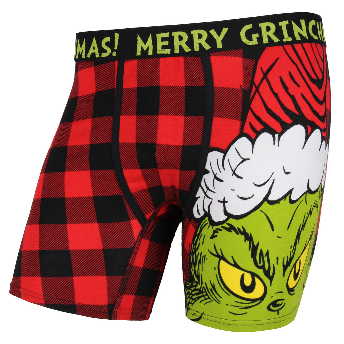 Dr. Seuss Merry Grinchmas Grinch Santa Buffalo Plaid Boxer Briefs Underwear