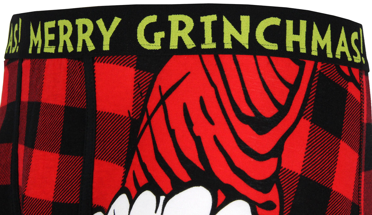Dr. Seuss Merry Grinchmas Grinch Santa Buffalo Plaid Boxer Briefs Underwear