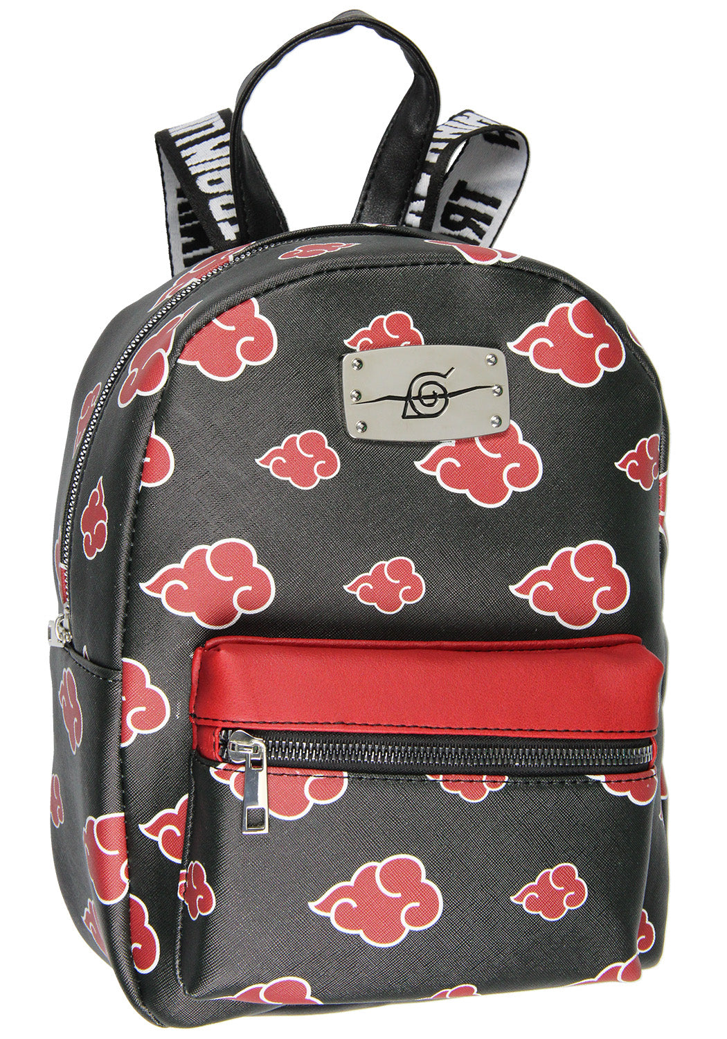 Naruto Akatsuki Sasuke Red Cloud Faux Saffiano Leather Mini Backpack Bag 11"