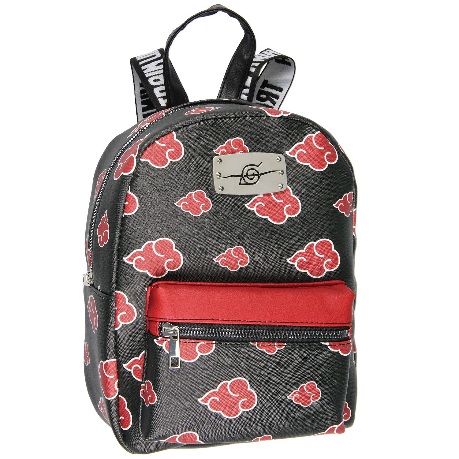 Naruto Akatsuki Sasuke Red Cloud Faux Saffiano Leather Mini Backpack Bag 11"