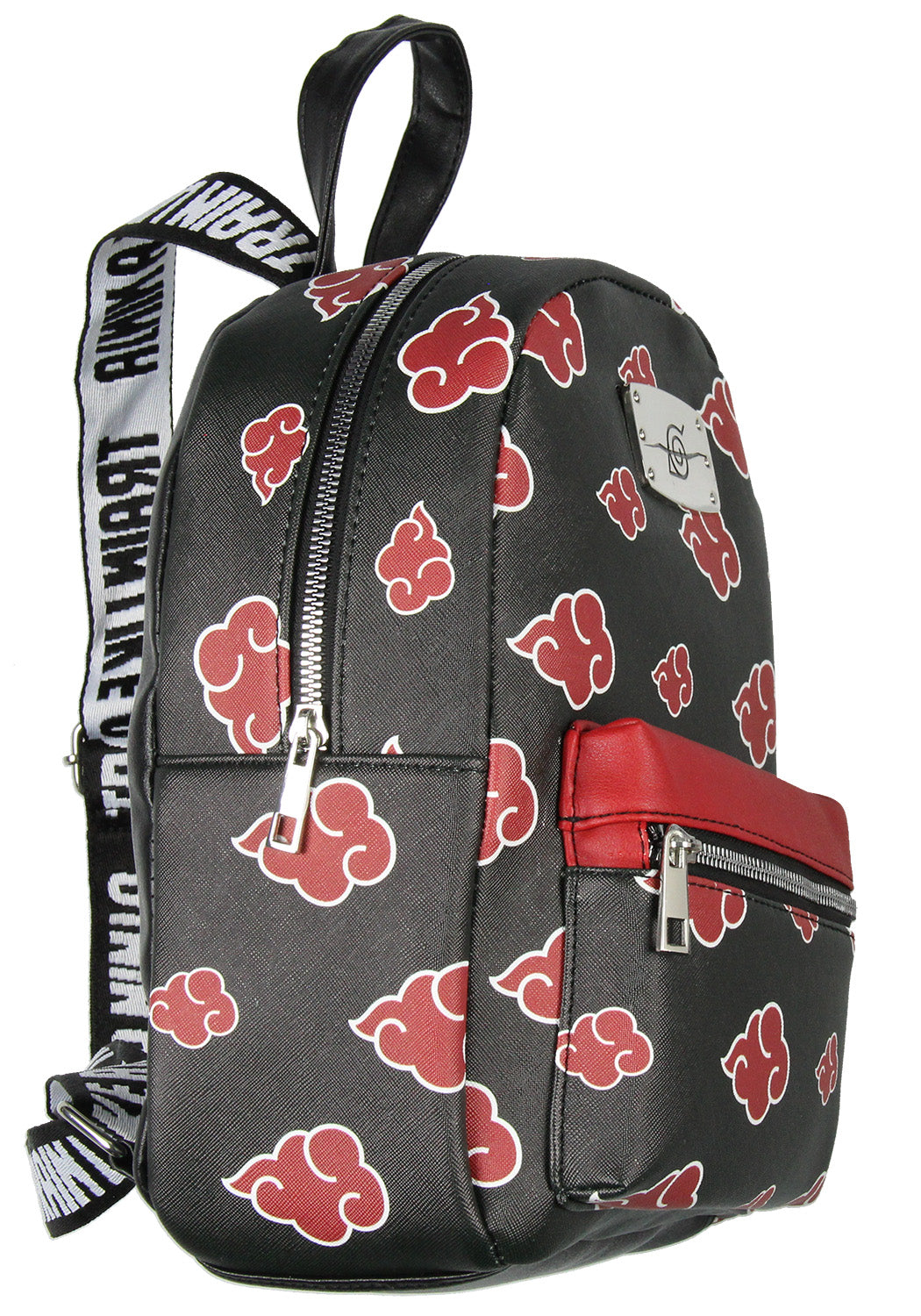 Naruto Akatsuki Sasuke Red Cloud Faux Saffiano Leather Mini Backpack Bag 11"
