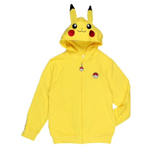 Pokemon Boys' Pikachu Character Costume Printed Zip-Up Jacket Hoodie