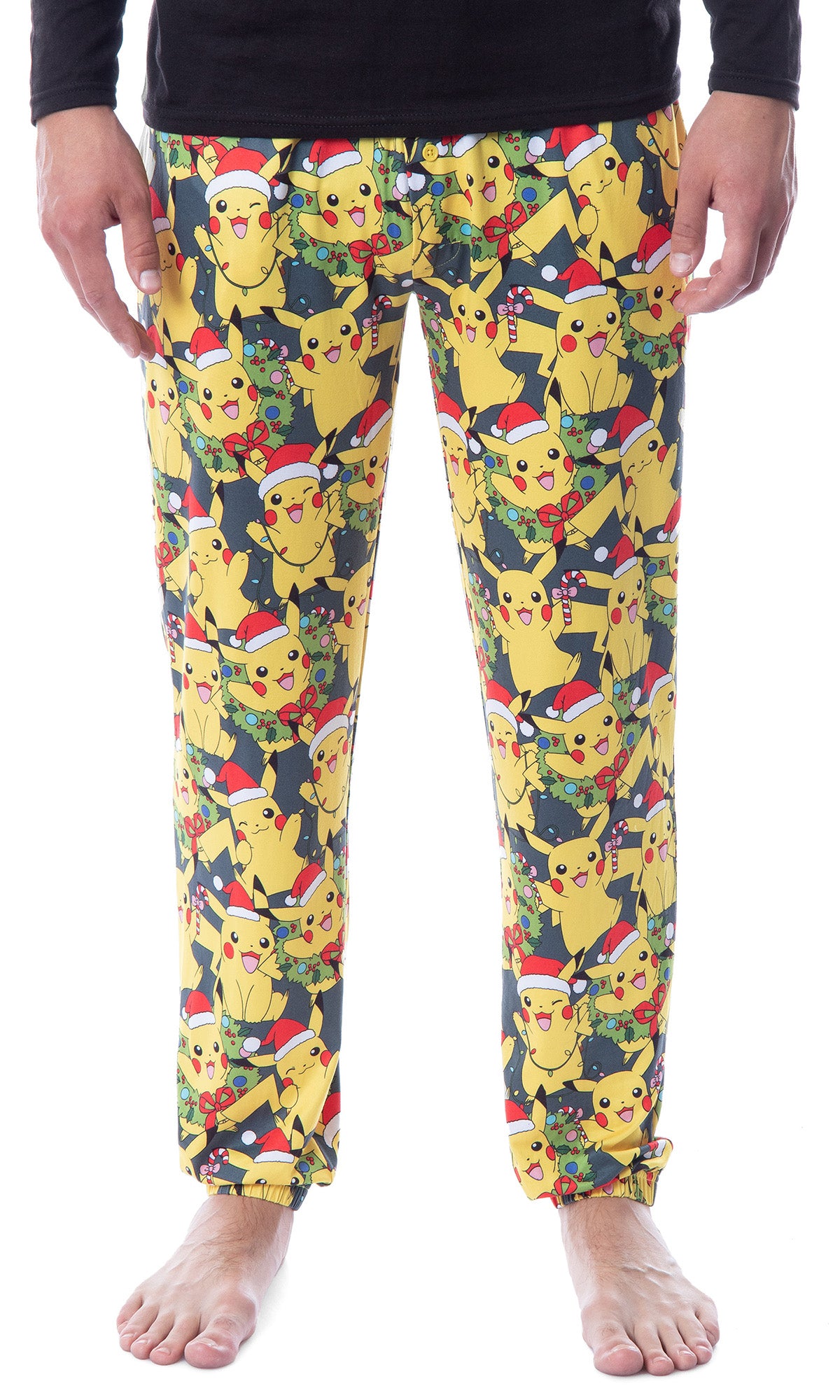 Pokemon Mens' Pikachu Christmas Santa Toss Print Sleep Pajama Jogger Pants