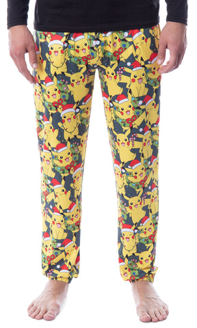 Pokemon Mens' Pikachu Christmas Santa Toss Print Sleep Pajama Jogger Pants