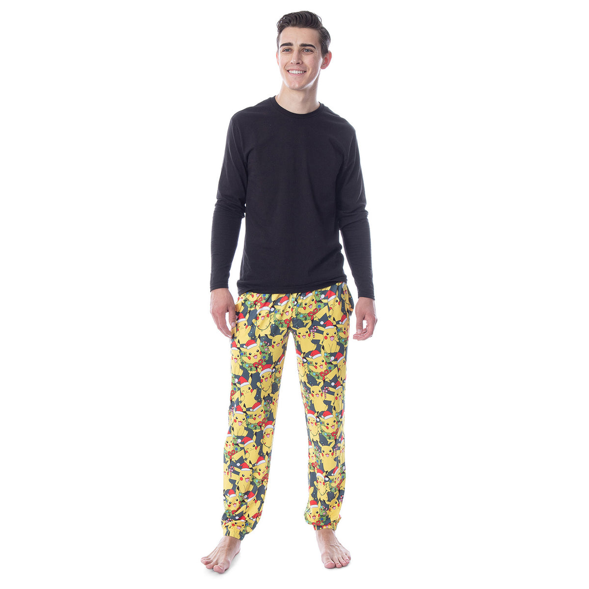Pokemon Mens' Pikachu Christmas Santa Toss Print Sleep Pajama Jogger Pants