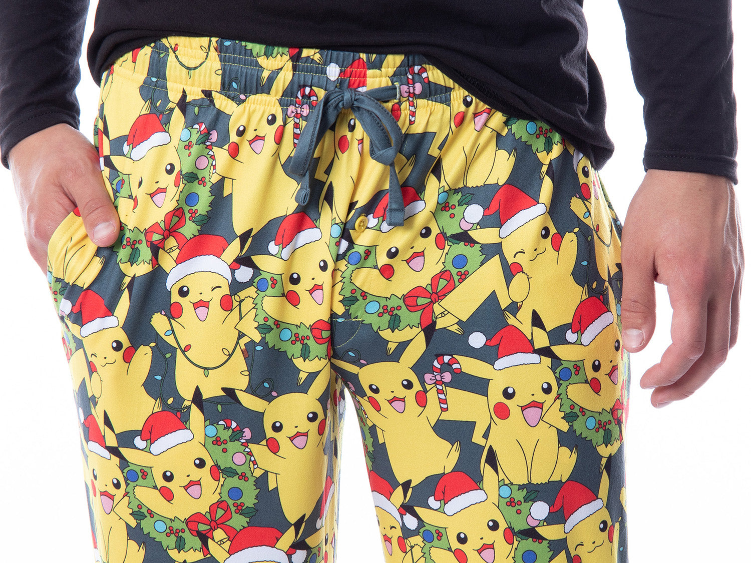 Pokemon Mens' Pikachu Christmas Santa Toss Print Sleep Pajama Jogger Pants