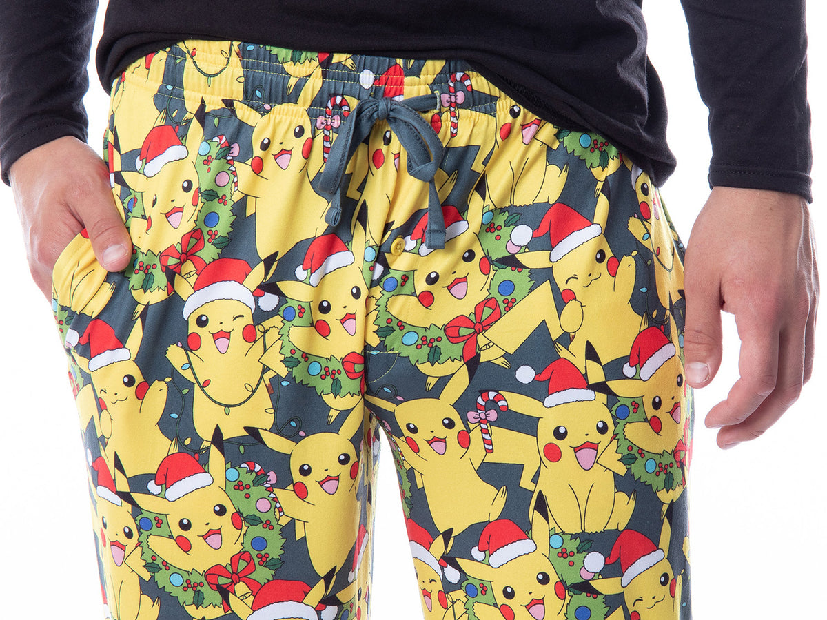 Pokemon Mens' Pikachu Christmas Santa Toss Print Sleep Pajama Jogger Pants