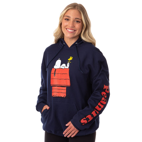 Peanuts Women's Snoopy And Woodstock Red Doghouse Pullover Hoodie