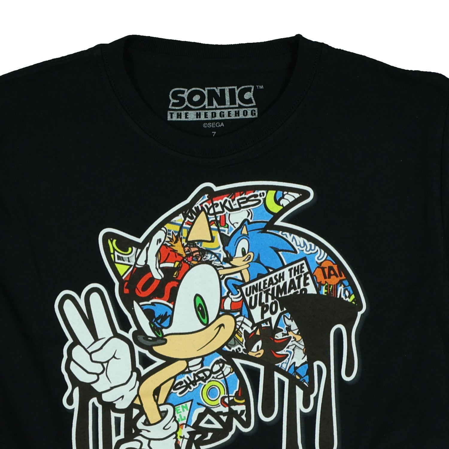 Sonic the Hedgehog T-Shirt Big Boys' Character Outline Collage Fill Tee