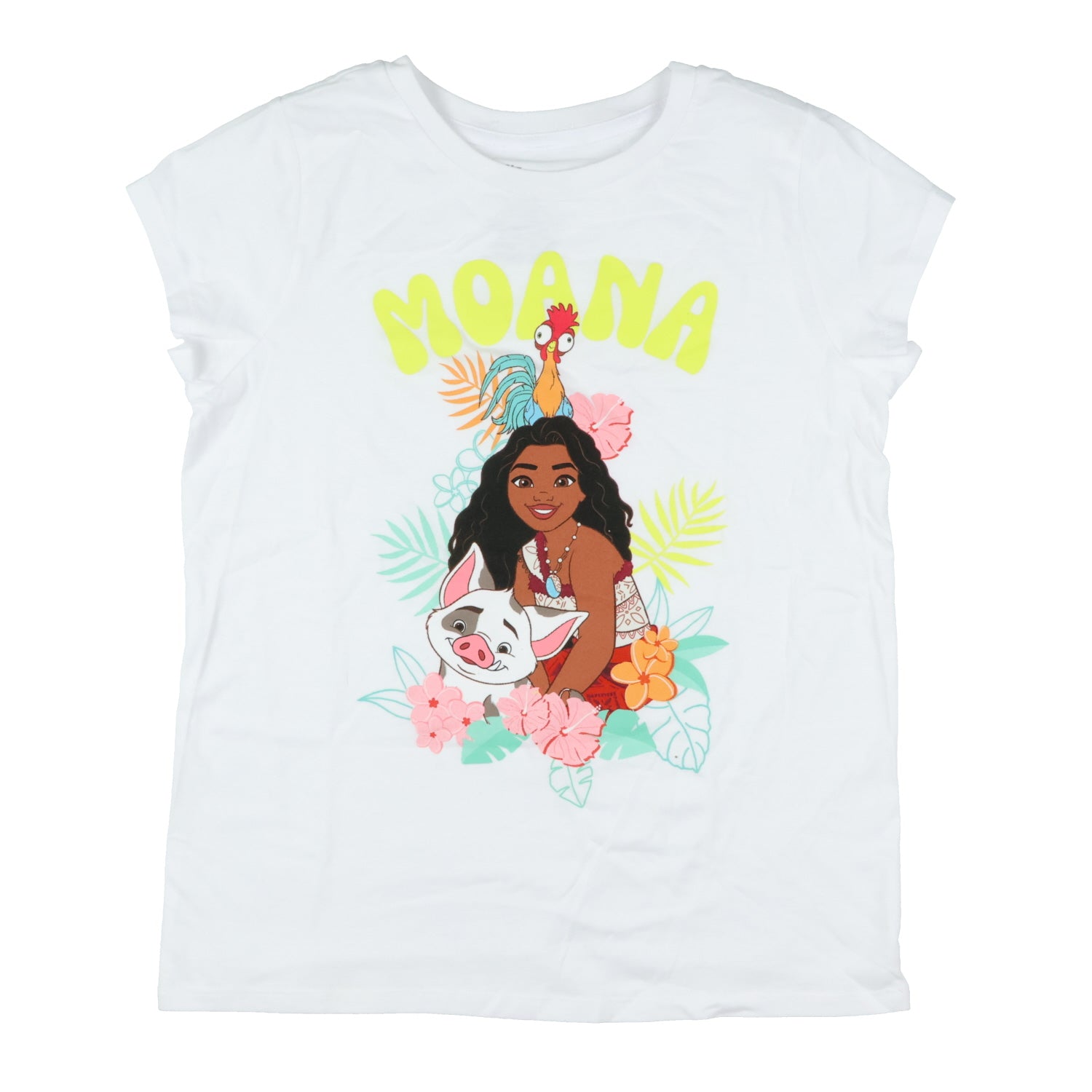 Disney Moana 2 Girls' T-Shirt Hei Hei and Pua Floral Design Tee