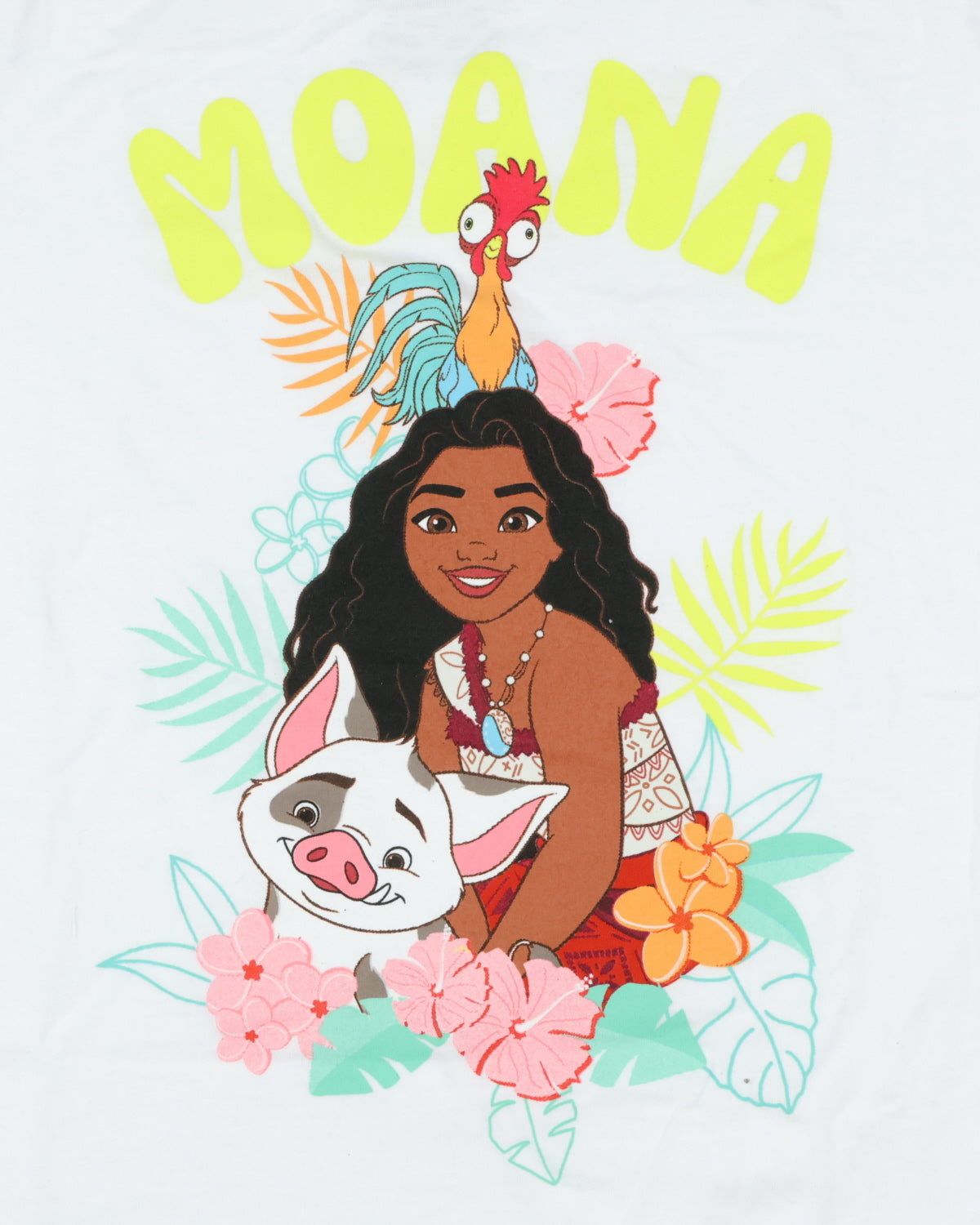 Disney Moana 2 Girls' T-Shirt Hei Hei and Pua Floral Design Tee