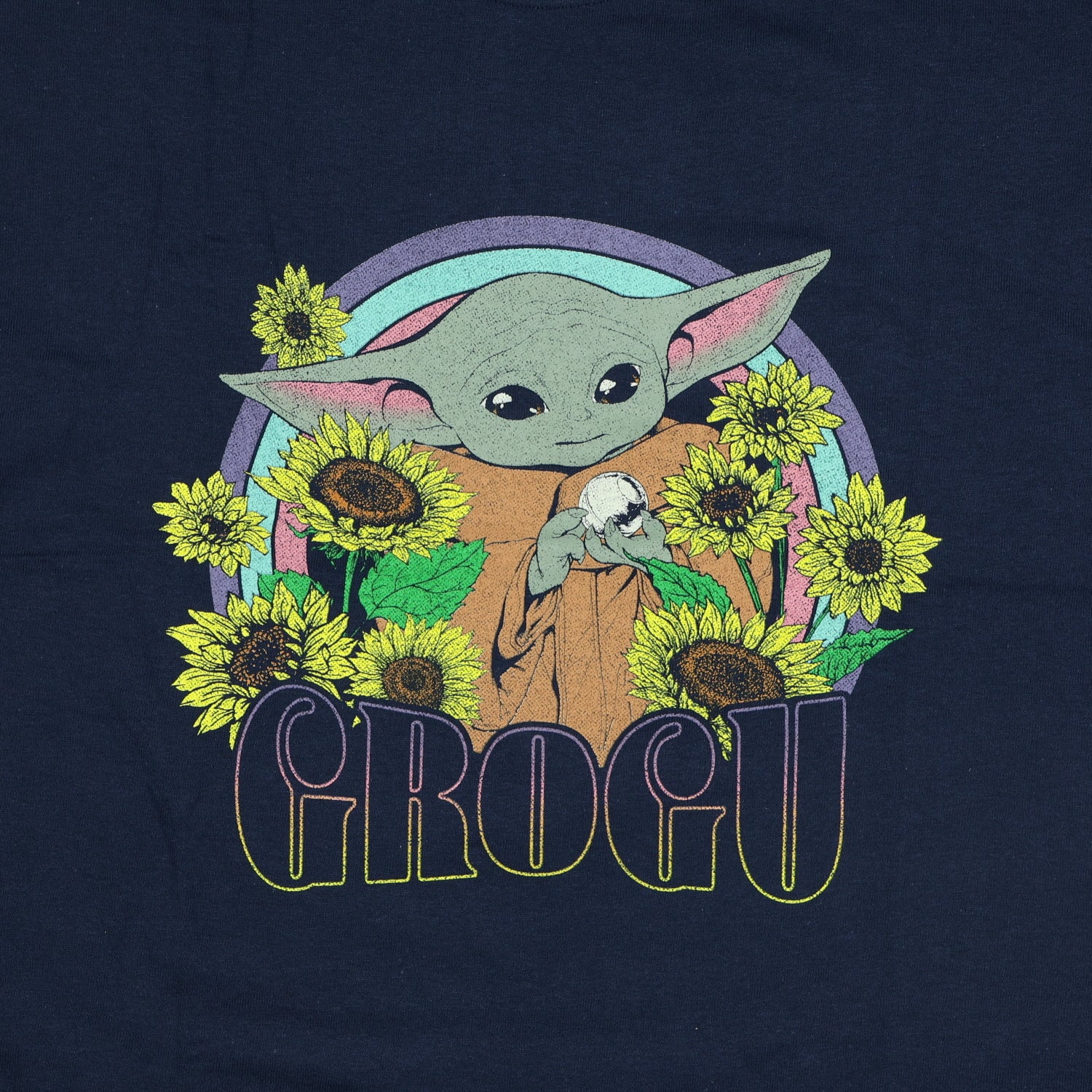 Disney The Mandalorian Shirt Women's Grogu Sunflowers Short Sleeve Crop Top