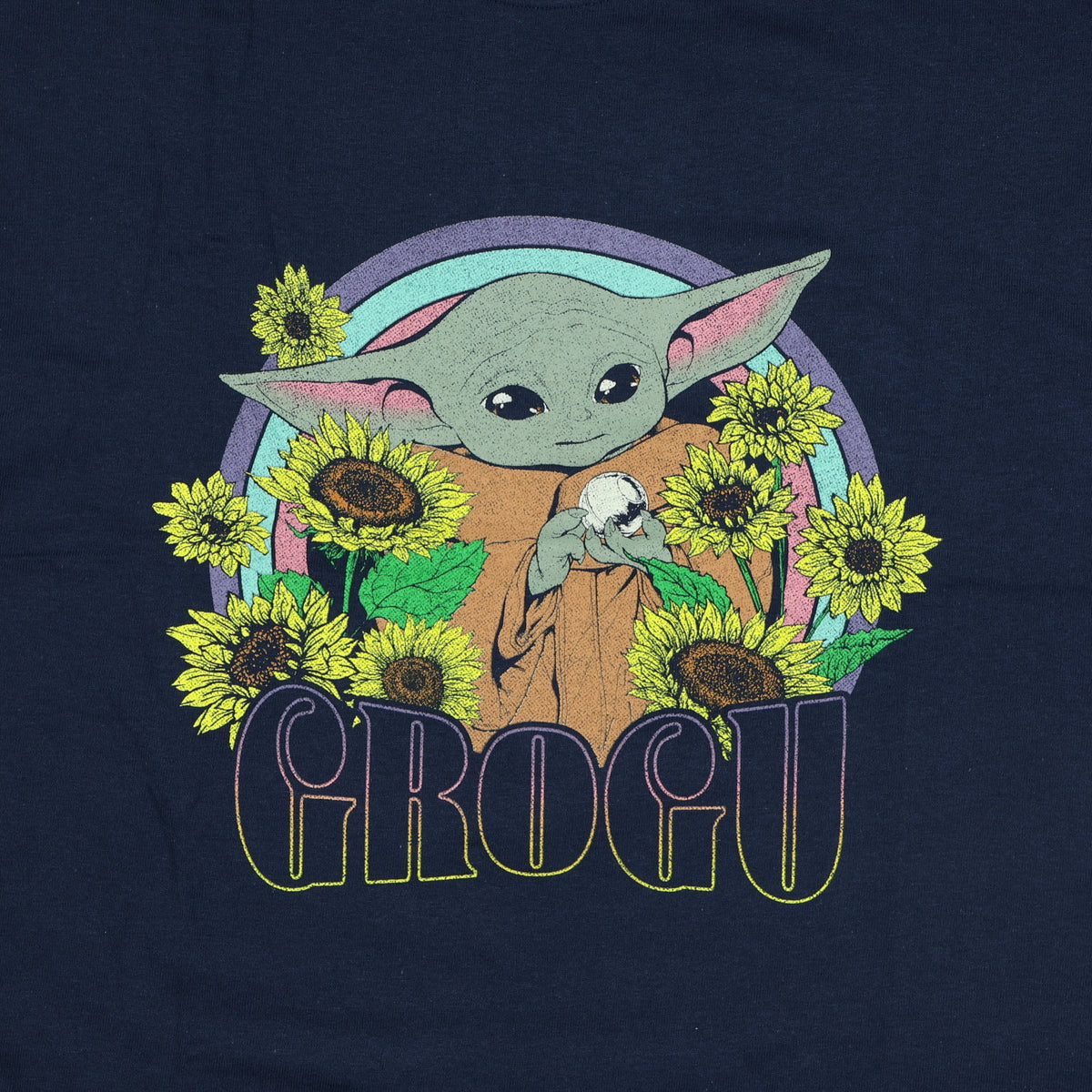 Disney The Mandalorian Shirt Women's Grogu Sunflowers Short Sleeve Crop Top