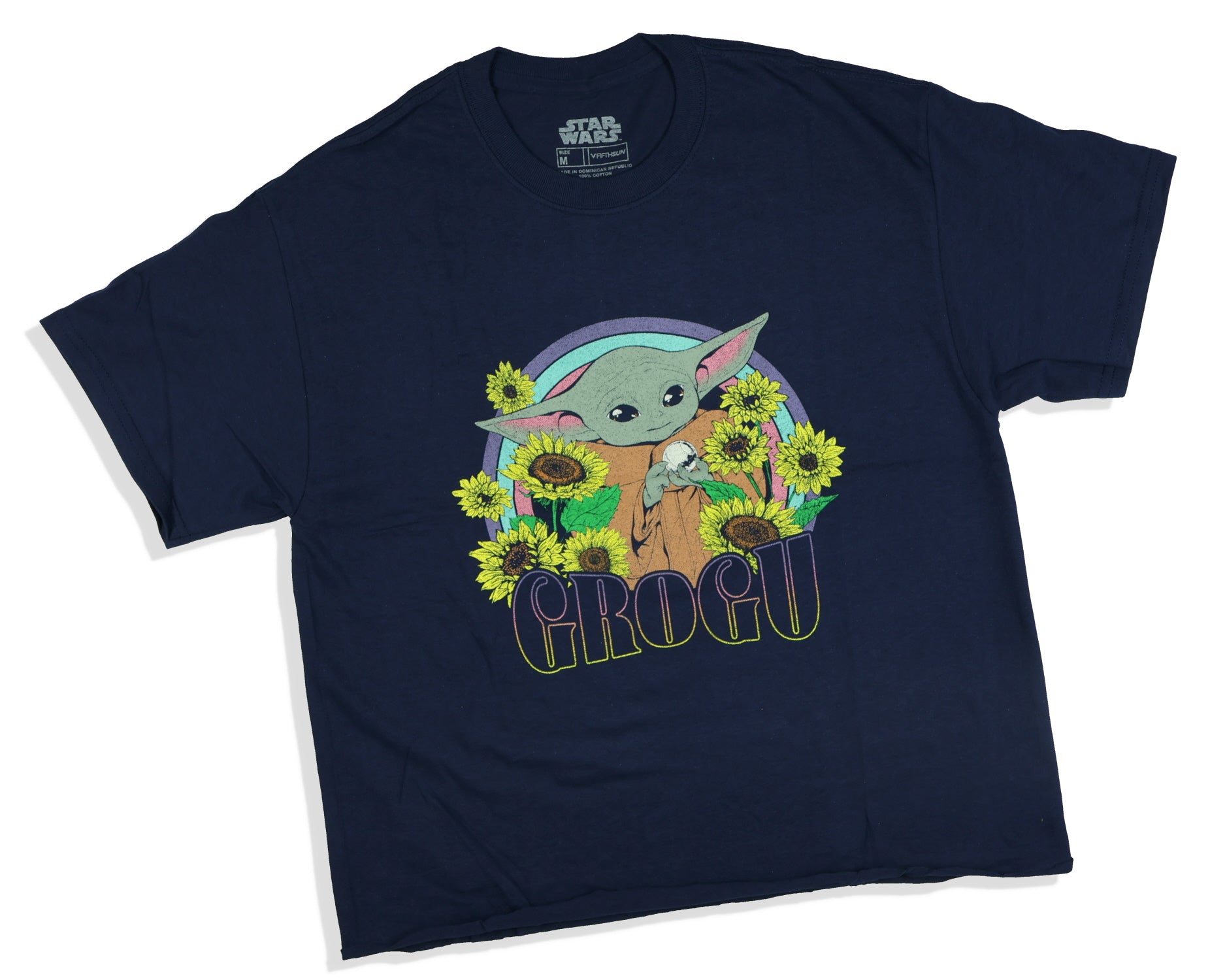 Disney The Mandalorian Shirt Women's Grogu Sunflowers Short Sleeve Crop Top