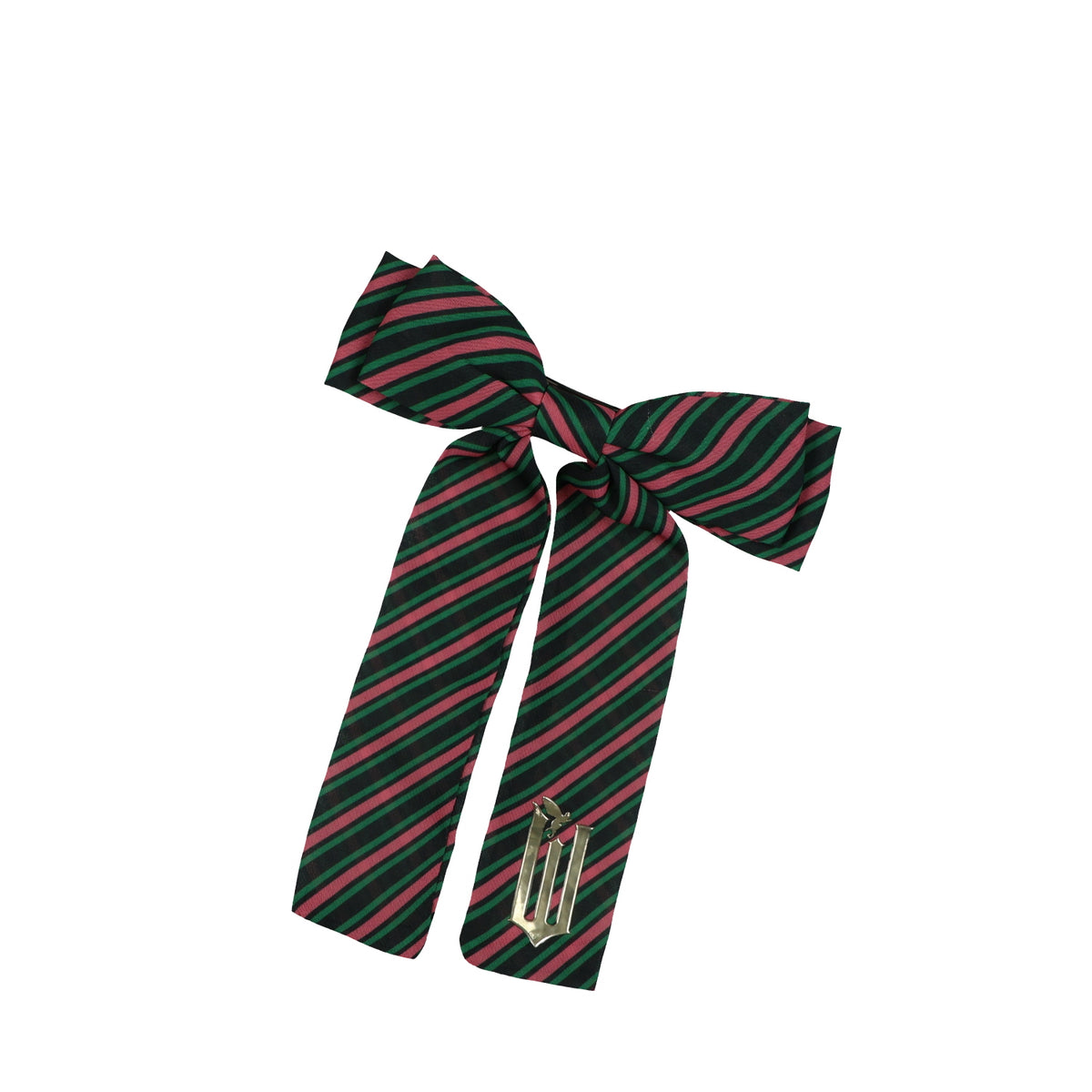 Wicked Hair Bow Pink and Green Stripes with Pinch Barrette