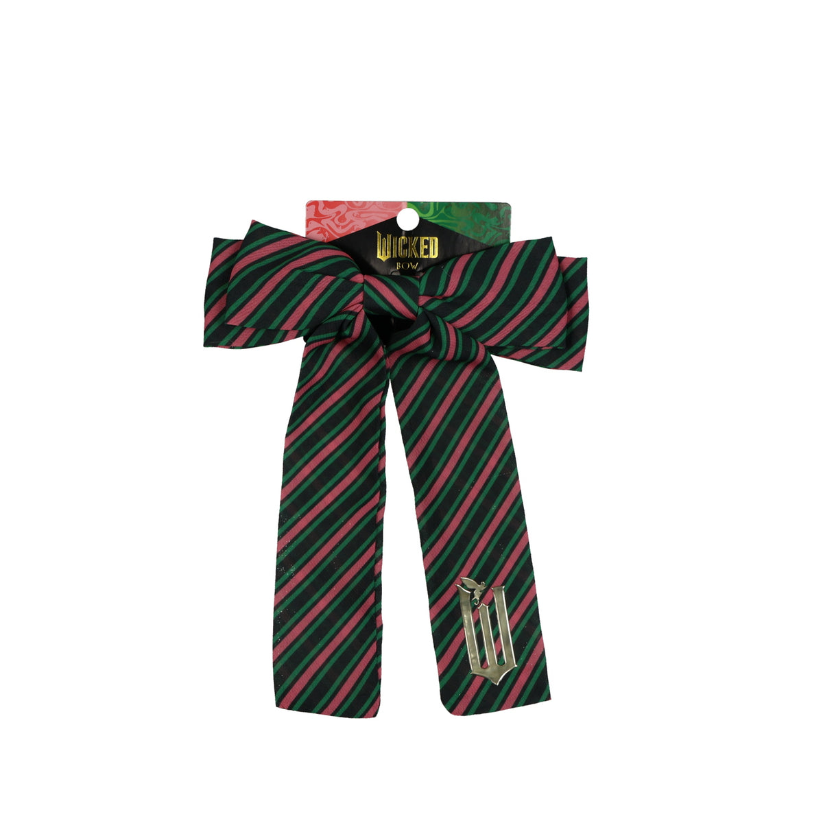 Wicked Hair Bow Pink and Green Stripes with Pinch Barrette