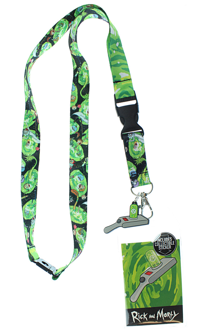 Rick And Morty Lanyard with ID Holder, Portal Gun Charm and Sticker
