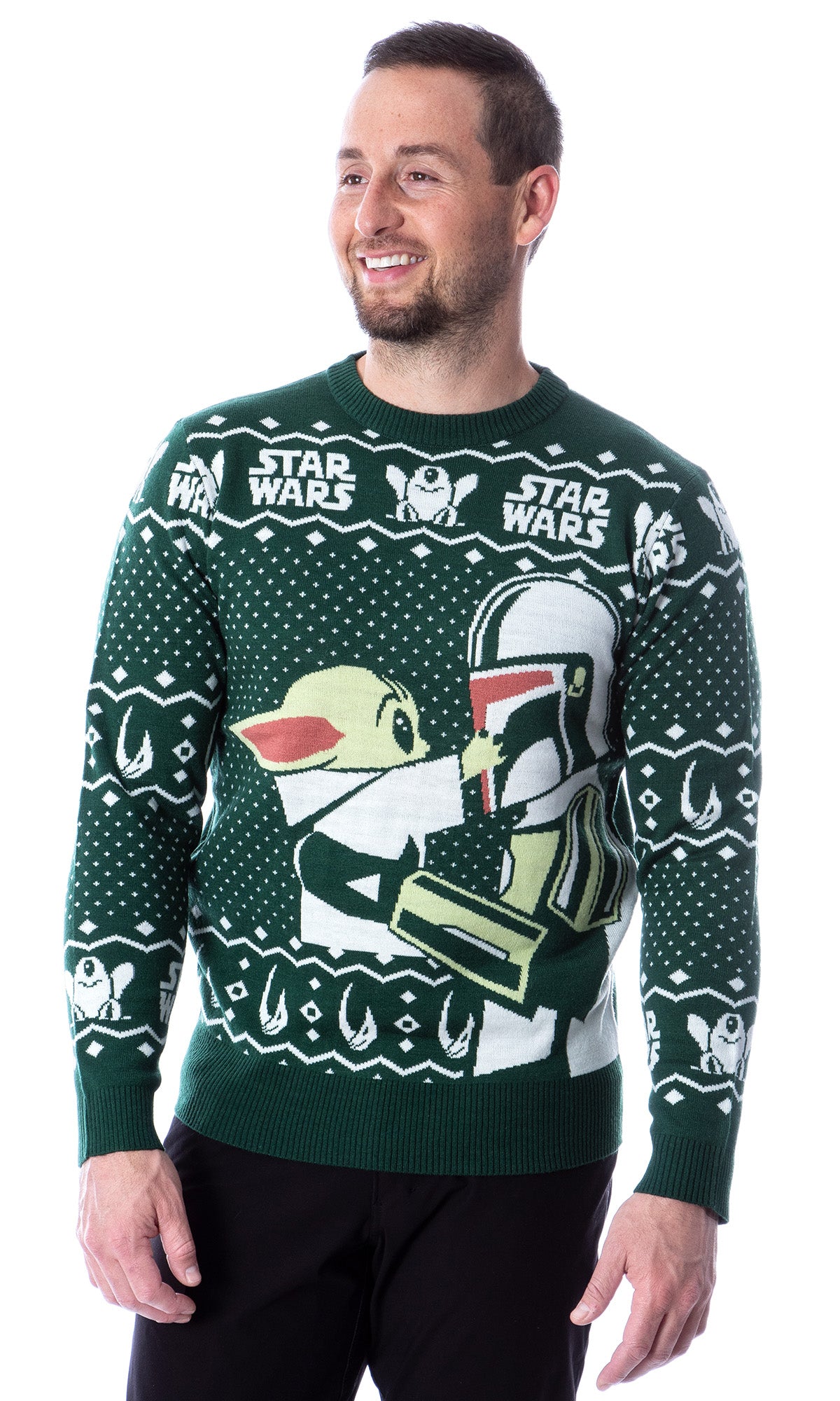Disney Star Wars Mens' The Mandalorian Grogu Goodbye Holiday Knit Sweater