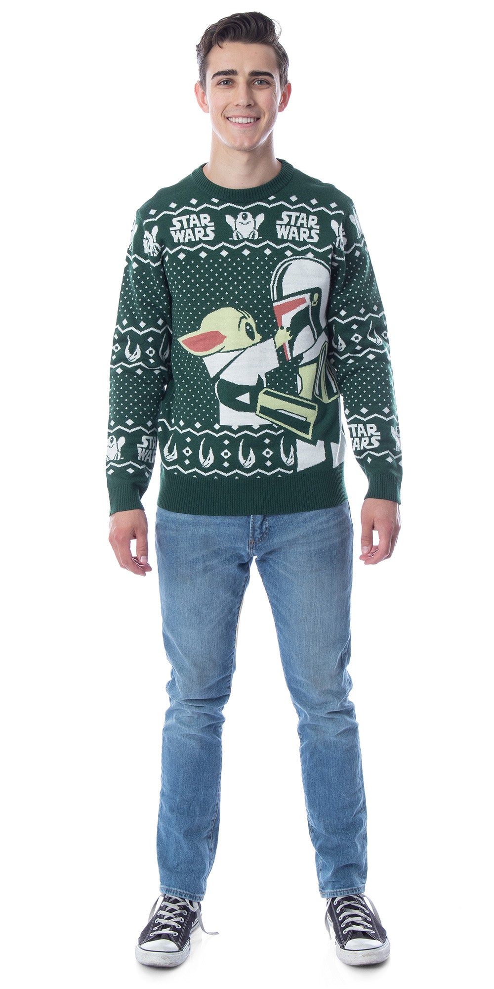 Disney Star Wars Mens' The Mandalorian Grogu Goodbye Holiday Knit Sweater