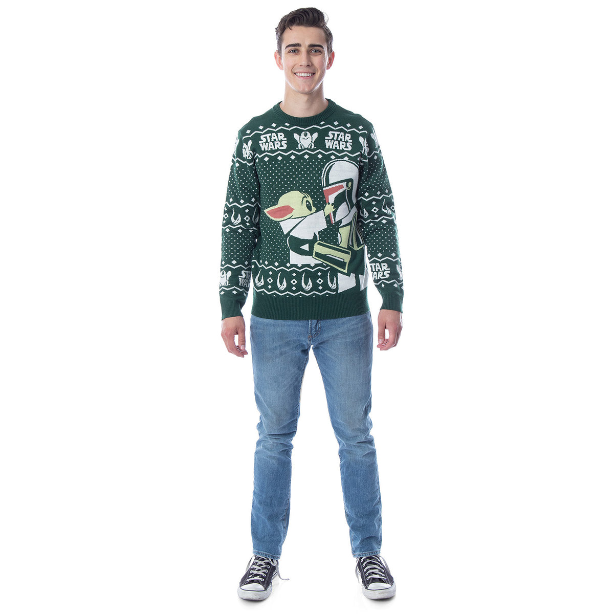 Disney Star Wars Mens' The Mandalorian Grogu Goodbye Holiday Knit Sweater
