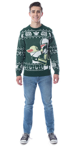Disney Star Wars Mens' The Mandalorian Grogu Goodbye Holiday Knit Sweater