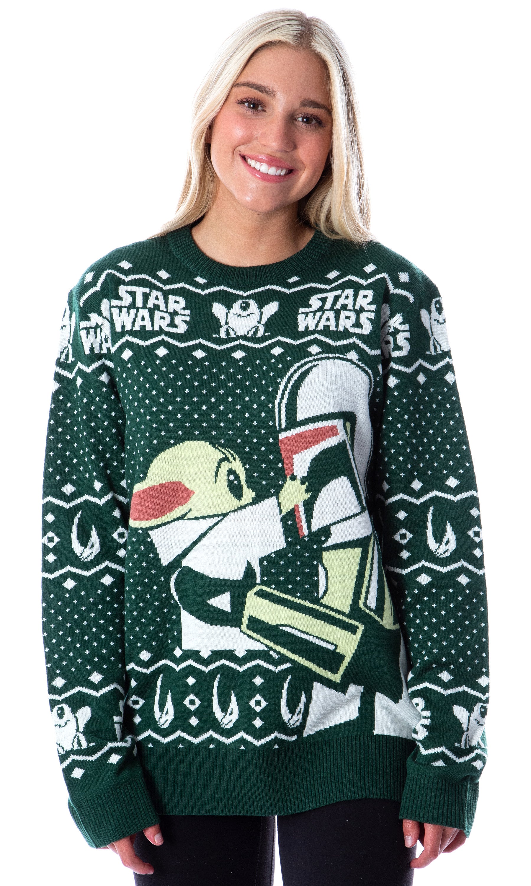 Disney Star Wars Mens' The Mandalorian Grogu Goodbye Holiday Knit Sweater