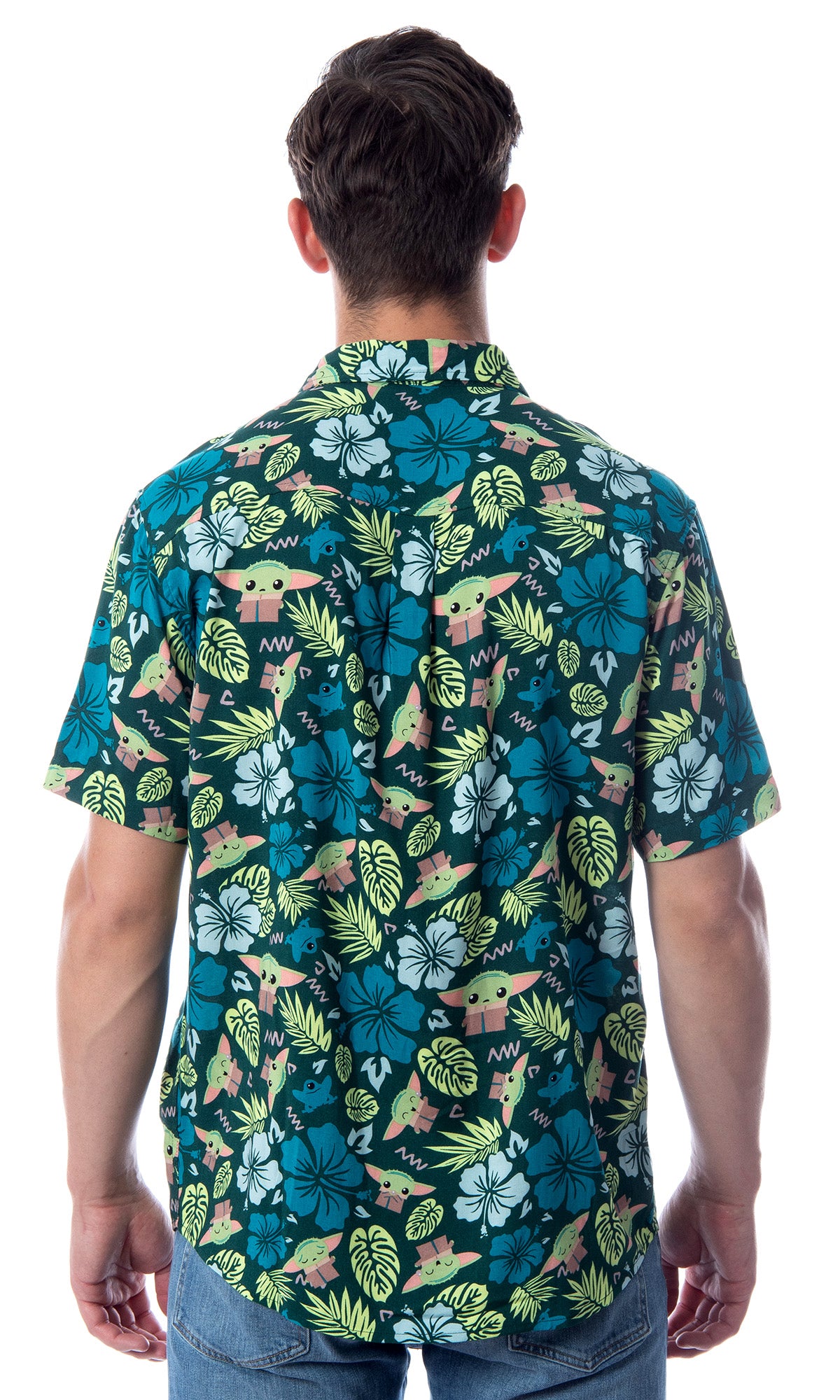 Star Wars Men's Grogu Baby Yoda Leaves Hawaiian Button Up Shirt Adult