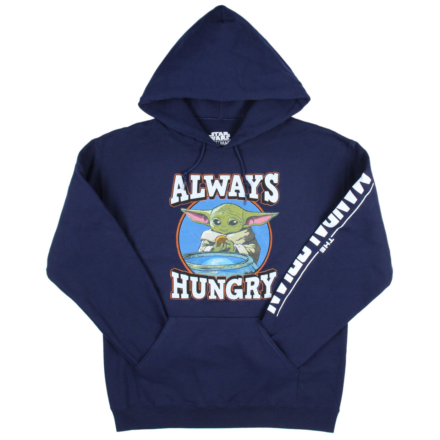 Star Wars Men's Distressed Grogu Baby Yoda Always Hungry Pullover Hoodie