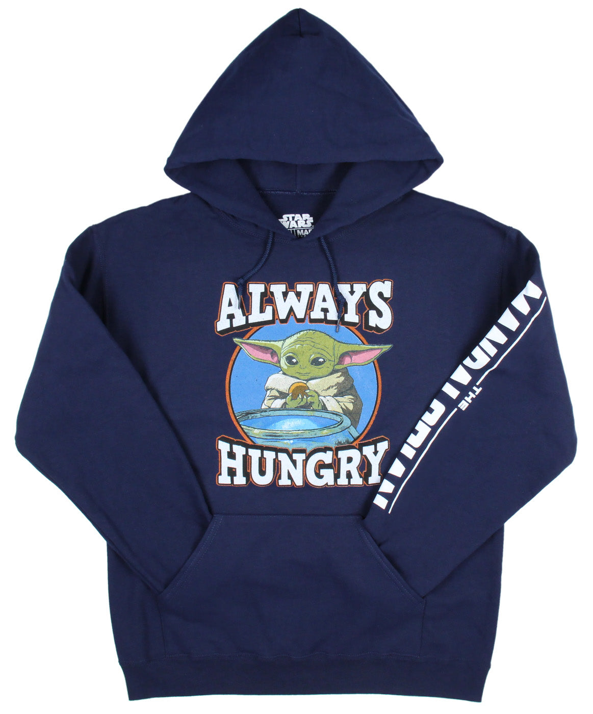 Star Wars Men's Distressed Grogu Baby Yoda Always Hungry Pullover Hoodie