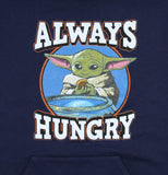 Star Wars Men's Distressed Grogu Baby Yoda Always Hungry Pullover Hoodie
