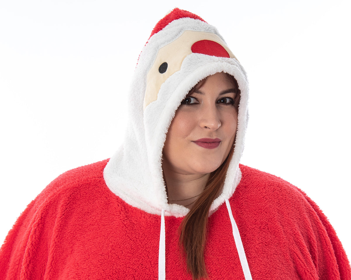 Santa Claus Pullover Costume Robe Red Plush Unisex Adult Christmas Hoodie