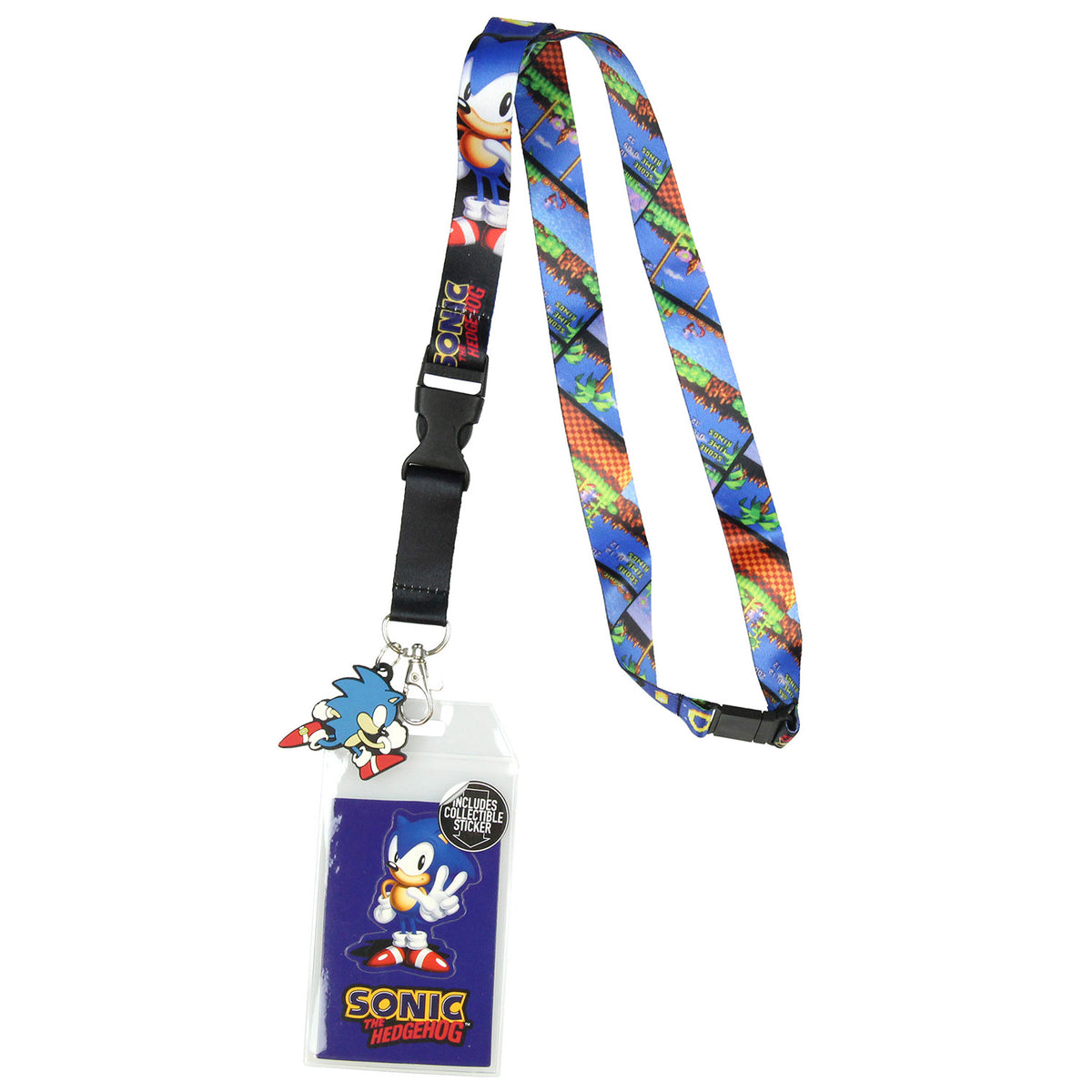 Sonic The Hedgehog Lanyard ID Badge Holder w/ Charm and Sticker