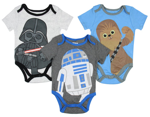 Star Wars Infant Baby Boys Darth Vader Chewbacca R2-D2 Onesie 3 Pack