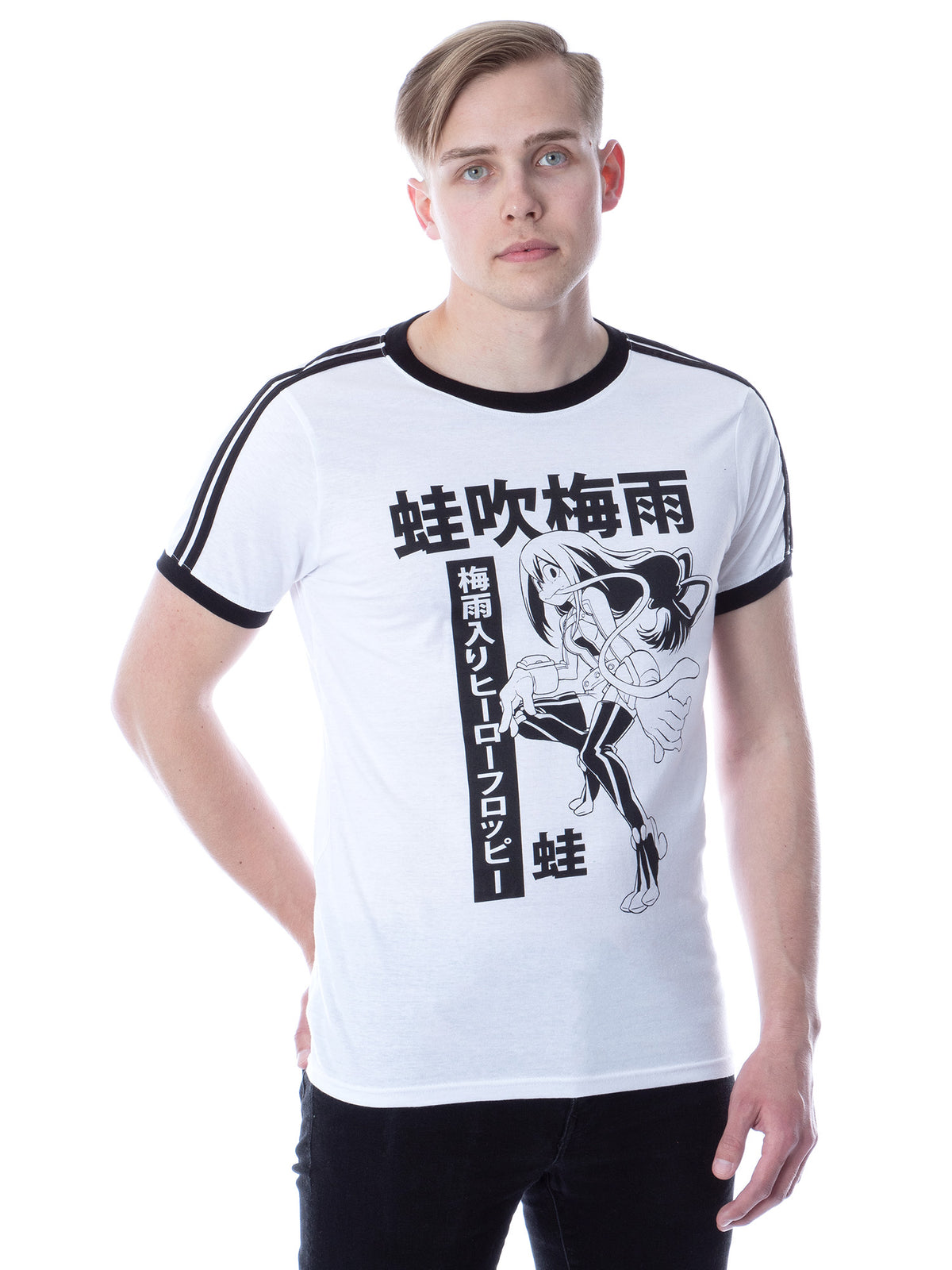 My Hero Academia Mens' Froppy Soccer Ringer Striped Sleeve Ringer T-Shirt
